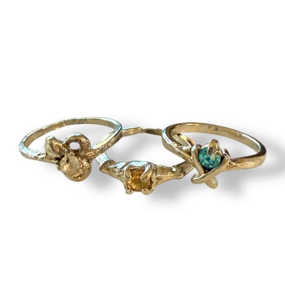 Silver 3 Multi Finger Ring Lot With Gemstones Size 5 and 6.5 - Picture 2 of 2